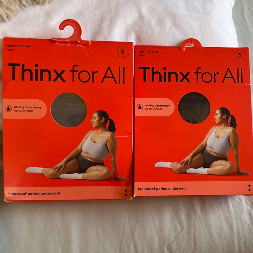 NIB Thinx 2 Pair Bundle Black Gray Leakproof Period Underwear Lace Trim Brief, S